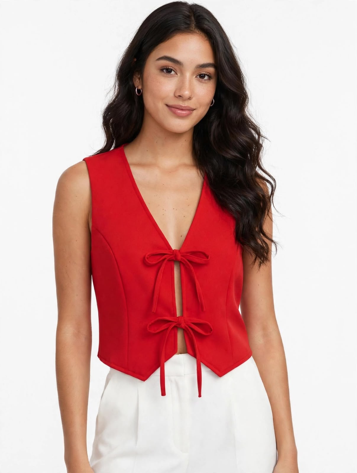 Blusa Chaleco con Amarre en Algodón - Rojo